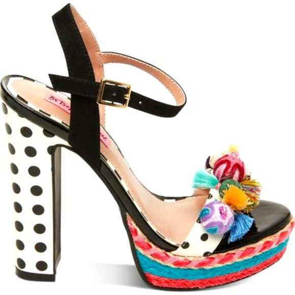 Betsey Johnson Shoes - ⭐️HP⭐️EUC BETSEY JOHNSON Platform Block Heel Floral Embellished & Polka Dots 6.5